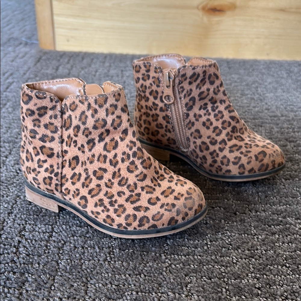 Cat & Jack Brown Ankle Boots with Leopard Print